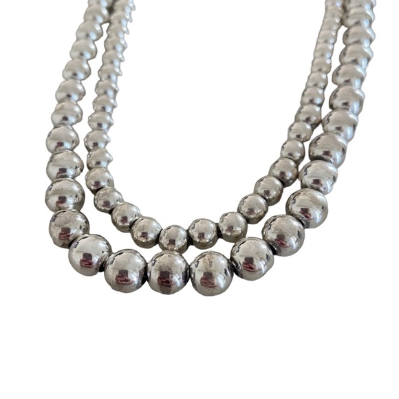 Sterling silver 925 chain beaded two strand draped necklace adjustable modernist - Picture 2 of 13